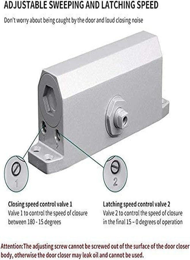 لاكجيريا أجهزة إغلاق أبواب أوتوماتيكية هيدروليكية مزدوجة السرعة من الألومنيوم من لوكسوريا فوسوبا، عالية الجودة ومتينة للاستخدام السكني والتجاري، مع مجموعة تركيب (لون فضي) (وزن جهاز الإغلاق: 45 كجم) مانعة لتسرب الزيت - Image 3